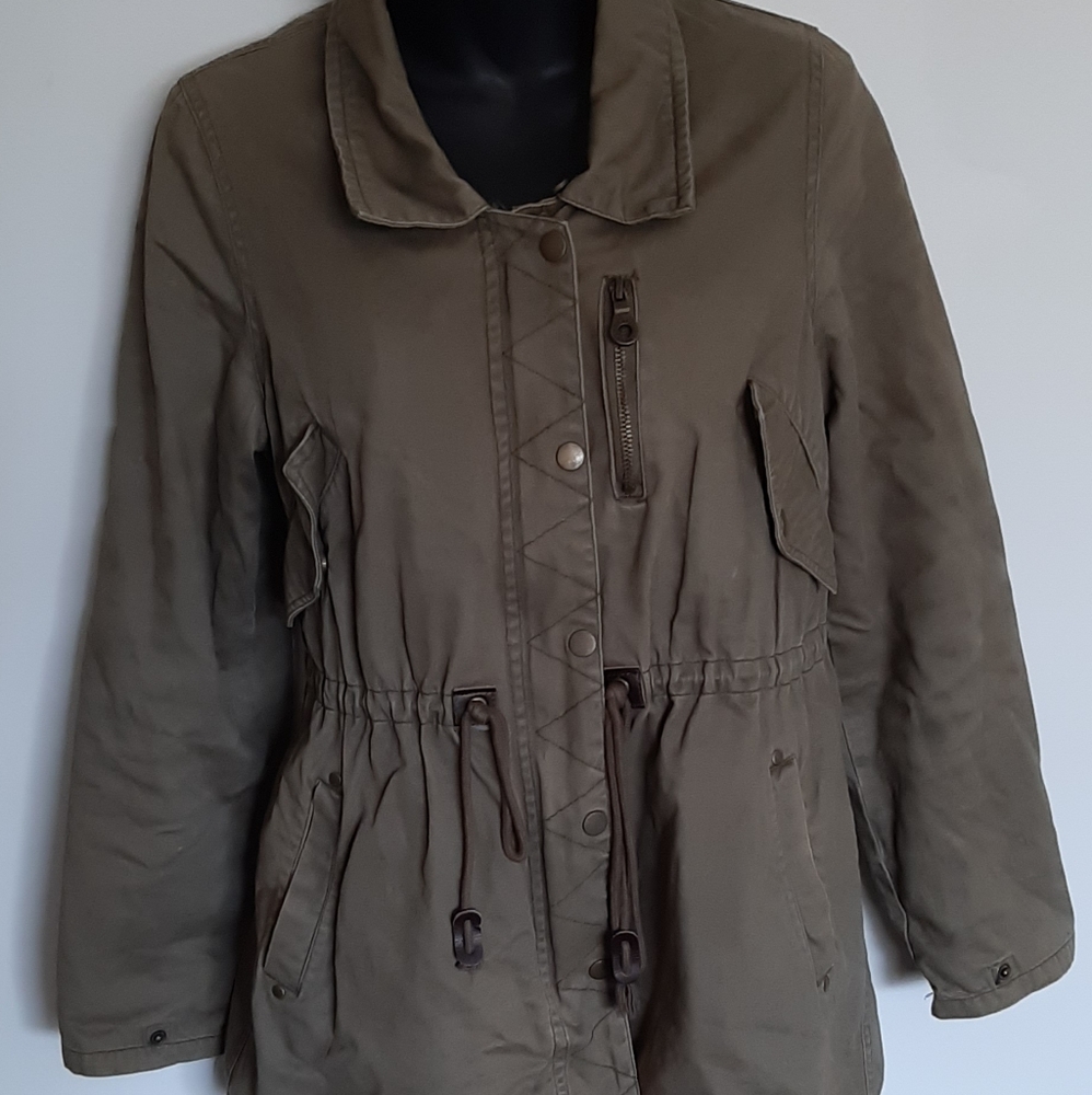La Chapelle Sport Hunter Green Jacket Zipper Snap Front Removable Lining Size 36